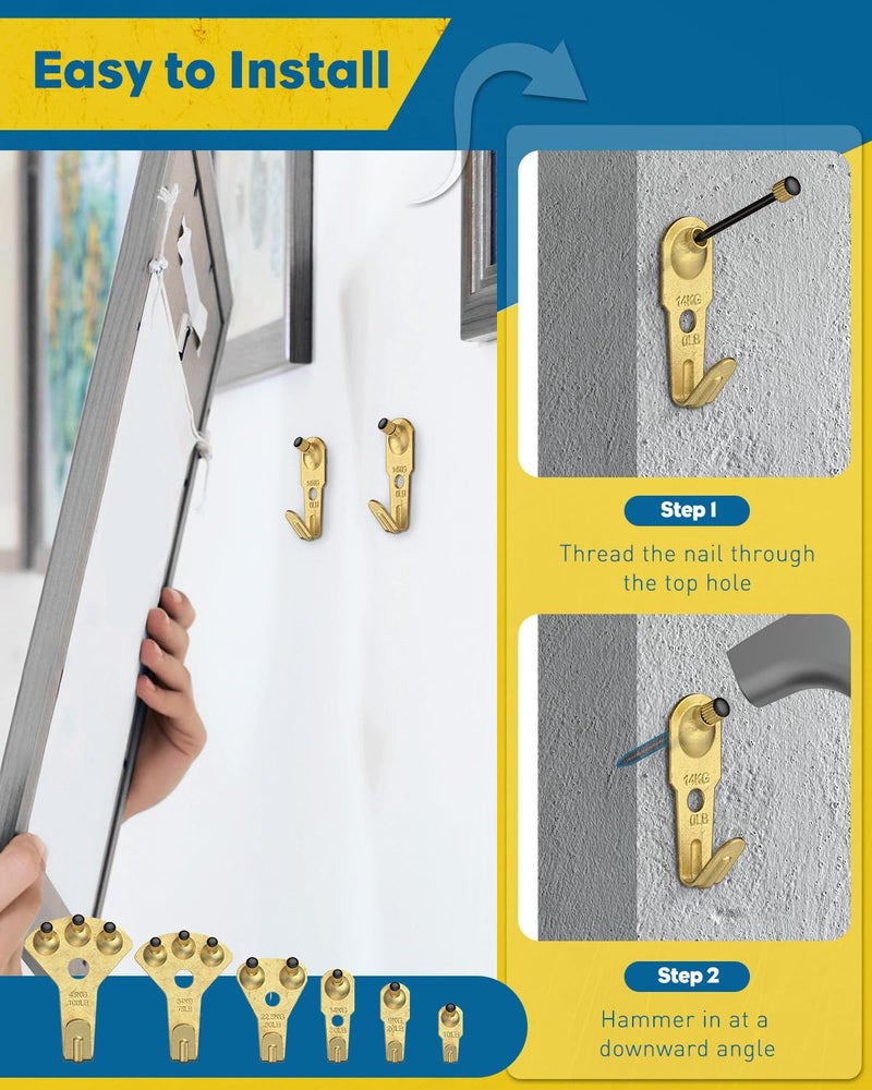 Uniclife 152 Pcs Picture Hanging Kit, 10 lb, 20 lb, 30 lb, 50 lb, 75 lb, 100 lb Heavy Duty Picture Hangers for Drywall & Wood, Picture Hanging Hooks, Frame Hooks for Hanging Photos Mirrors Paintings - Image 4