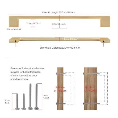 TUNNY 5 Pack Classic Cabinet Handles-12.6"/320mm Screw Spacing Champagne Bronze Furniture Hardware Handles for Kitchen Cabinets Bedroom Cabinet Pull - Image 2