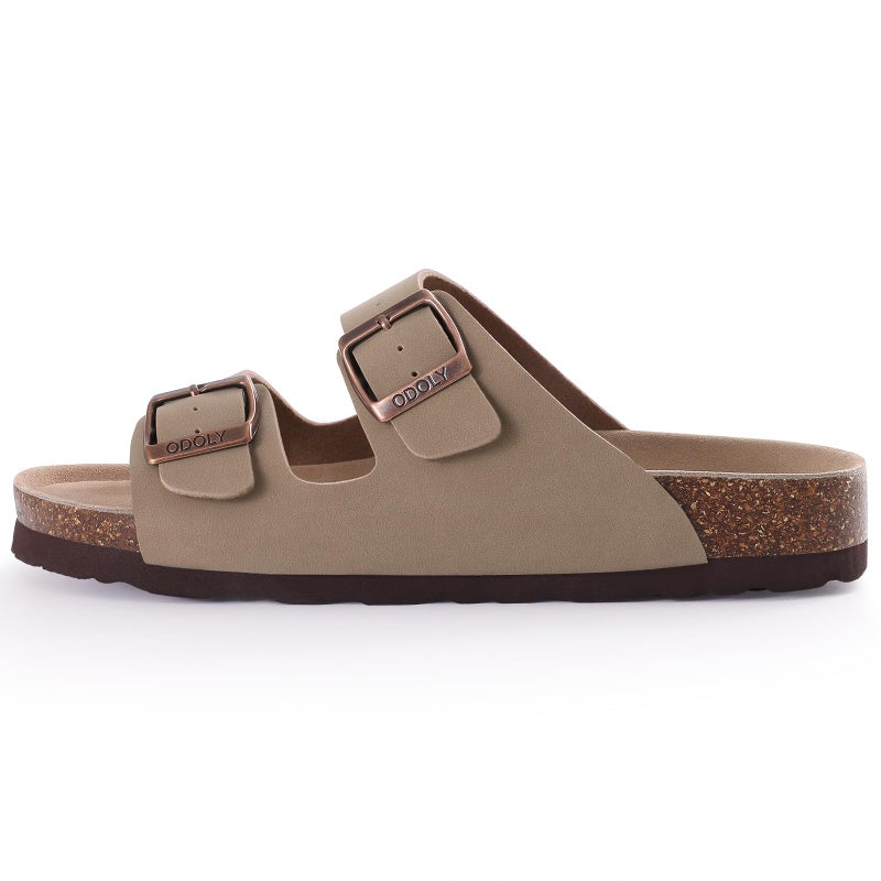 ODOLY Unisex Cork Footbed Slide Sandal, Arch Support Summer Outdoor Sandals with Adjustable Buckle for Women and Men, Taupe 40 (9 Women/7.5 Men) - Image 3