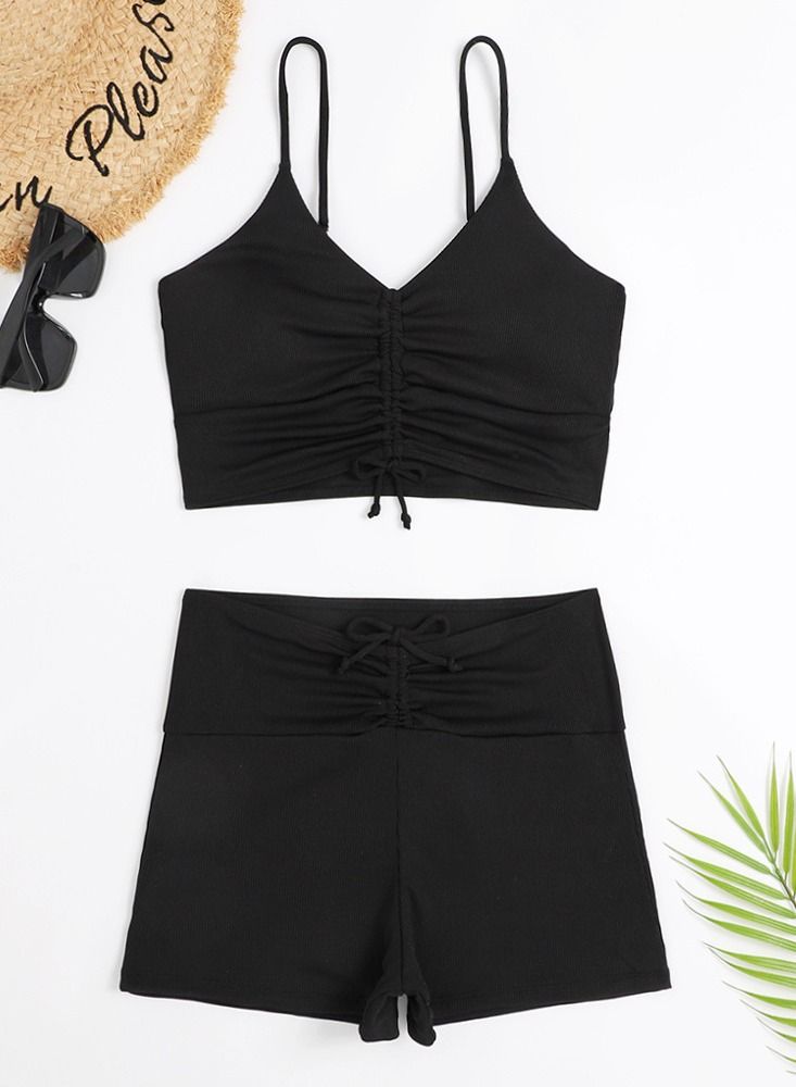Loquat 2 Piece Boxer Swimsuit Beach Bikini Black