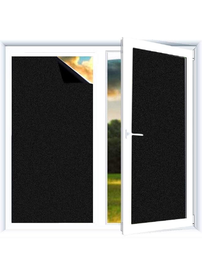 The Bros Blackout Window Film 100% Light Blocking Privacy Film Black Static Cling Window Sticker Darkening Film Non-adhesive Window Tint for Bedroom, Day Sleeping and Baby Nursery (Black) - Image 1