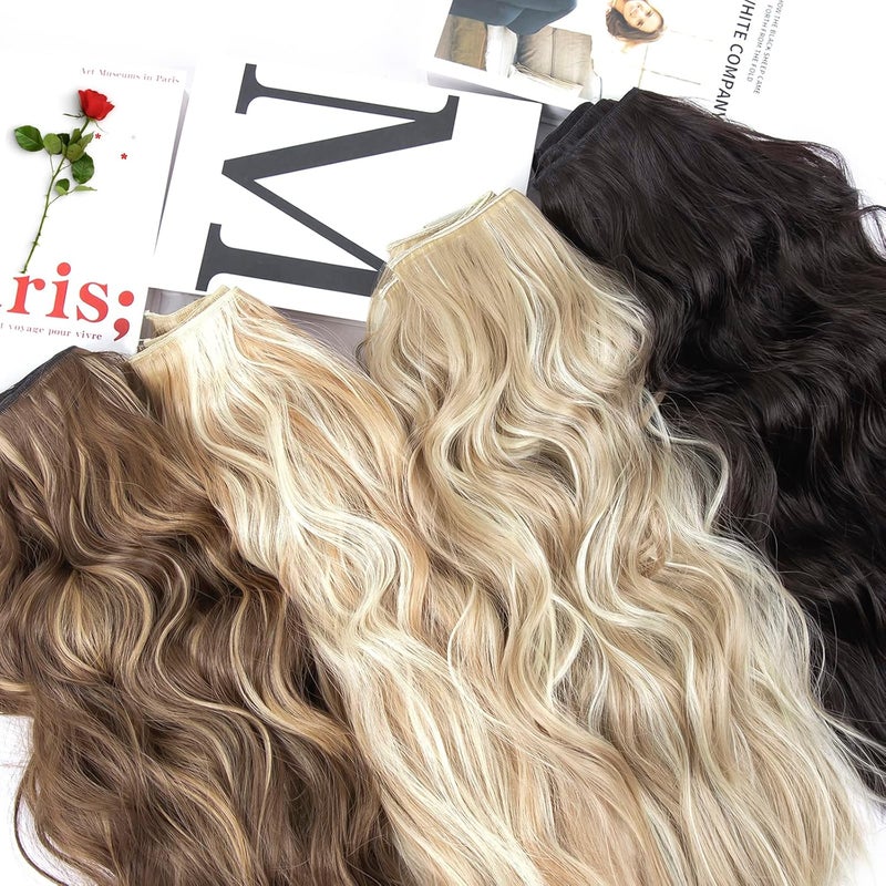 اليليدر 4 قطع من إضافات الشعر القابلة للتثبيت، بطول 20 إنش، شعر مجعد قابل للتثبيت، إضافات شعر صناعية ناعمة ومموجة للنساء والفتيات (اللون: أسود بني) - Image 5