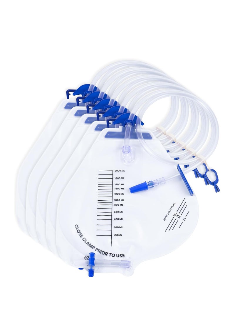 Bukela 5 Pack Sterile Urinary Drainage Bag, 2000mL Overnight Bedside Disposable Urine Bags with Anti-Reflux Valve, 48" Tube Drainage  - Image 1