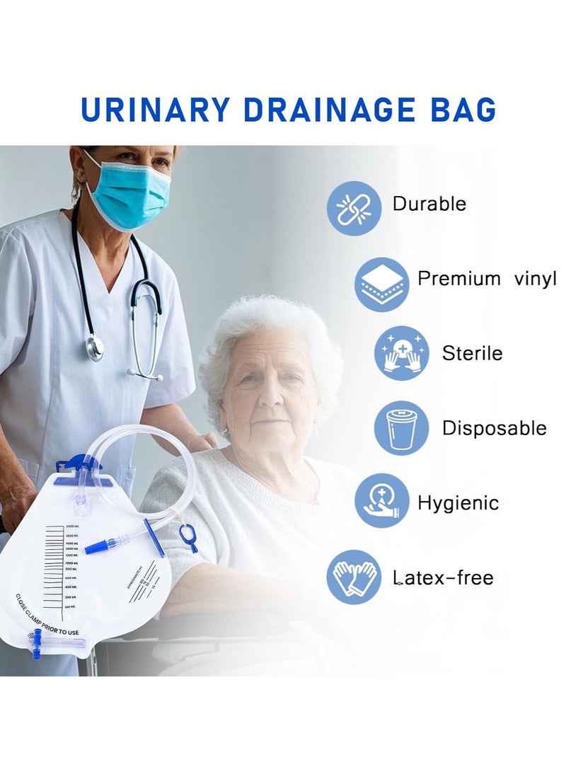 Bukela 5 Pack Sterile Urinary Drainage Bag, 2000mL Overnight Bedside Disposable Urine Bags with Anti-Reflux Valve, 48" Tube Drainage  - Image 2