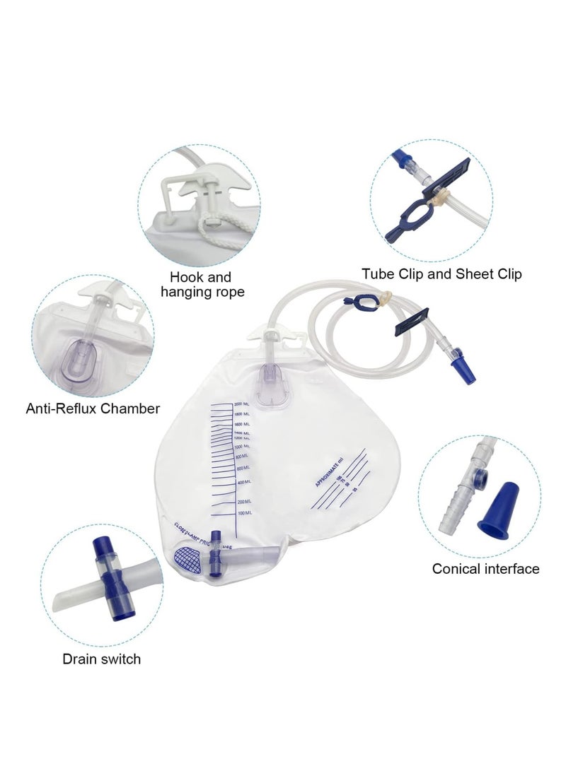 Bukela 5 Pack Sterile Urinary Drainage Bag, 2000mL Overnight Bedside Disposable Urine Bags with Anti-Reflux Valve, 48" Tube Drainage  - Image 4