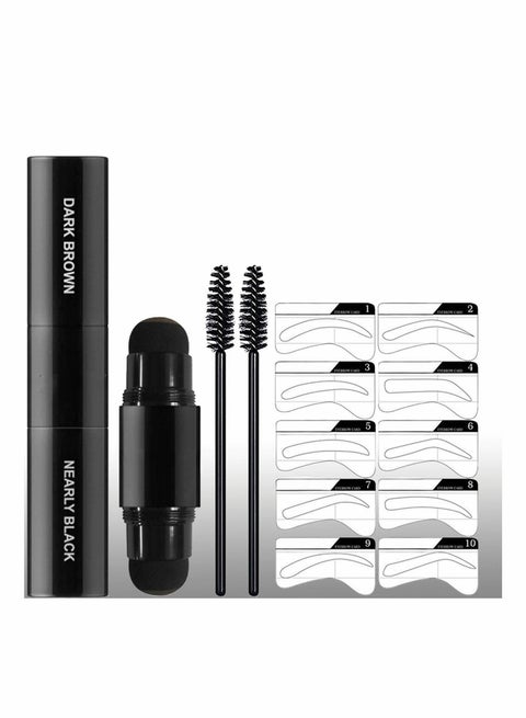 Eyebrow Stamp Stencil Kit Dual-Color, Perfect Instant Brows Every Time, Adjustable for all Eyebrow Shapes, Waterproof and Sweatproof, Reusable & Super Easy To Use (DARK BROWN + NEARLY BLACK)