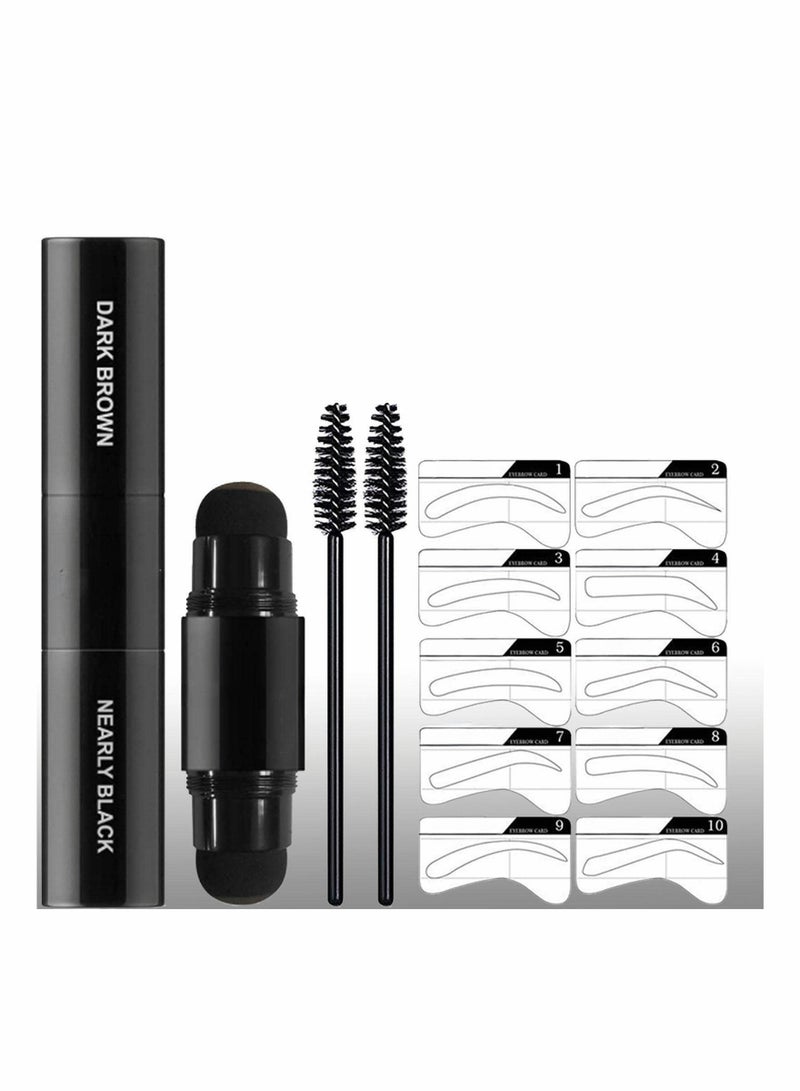 Eyebrow Stamp Stencil Kit Dual-Color, Perfect Instant Brows Every Time, Adjustable for all Eyebrow Shapes, Waterproof and Sweatproof, Reusable & Super Easy To Use (DARK BROWN + NEARLY BLACK)