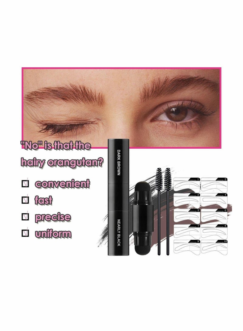 Eyebrow Stamp Stencil Kit Dual-Color, Perfect Instant Brows Every Time, Adjustable for all Eyebrow Shapes, Waterproof and Sweatproof, Reusable & Super Easy To Use (DARK BROWN + NEARLY BLACK)