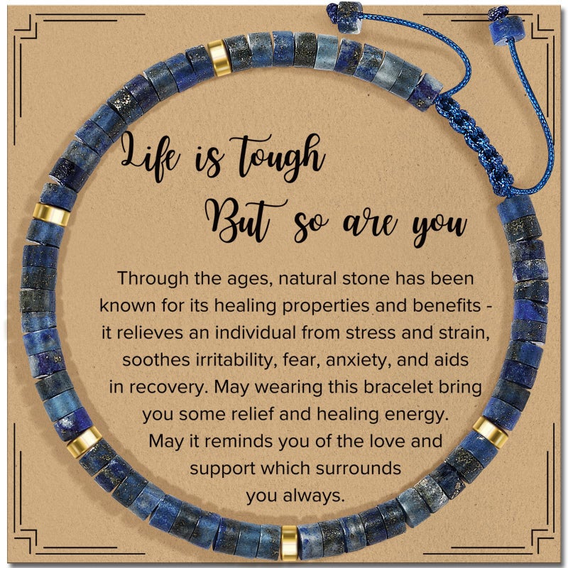 ZOKCC Inspirational Gifts Bracelets for Women Healing Natural Stone Bracelets - Get Well Soon Gifts for Women Sister Friend Bestie - Life is Tough But So are You Bracelet - Image 1