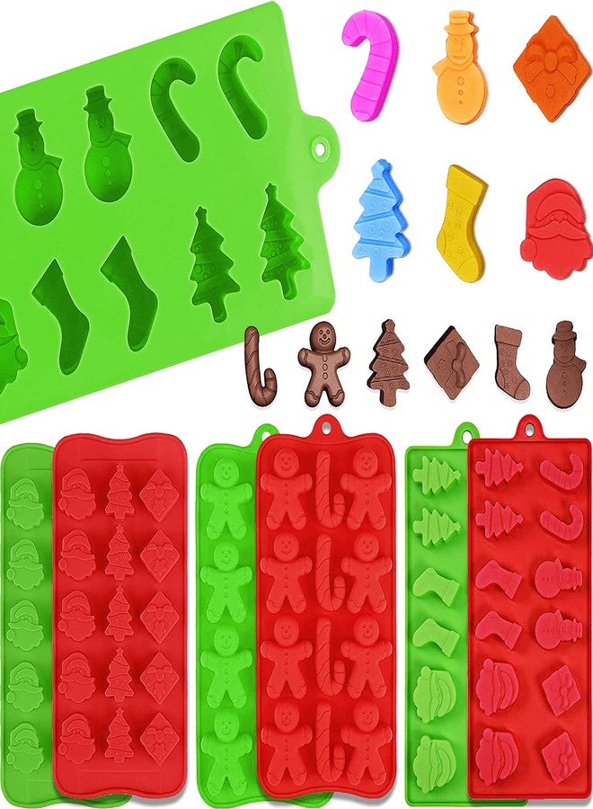LLPMutu 6Pcs Christmas Silicone Molds Chocolate and Candy Molds Set Santa Clause Snowman Christmas Tree Presents Gingerbread Star Candy Cane Molds Baking Molds for Cake Toppers,Ice Cubes,Jello for Party Decor - Image 1