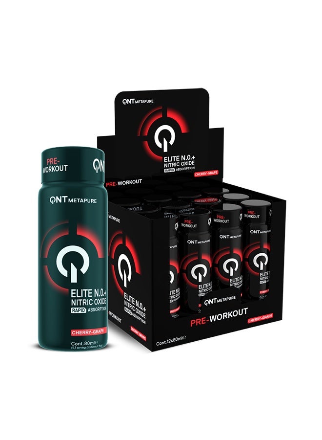 QNT Elite N.O.+ Pre Workout | 12 x 80ml | Cherry-Grape | Muscle Stimulation & Pump - Image 2