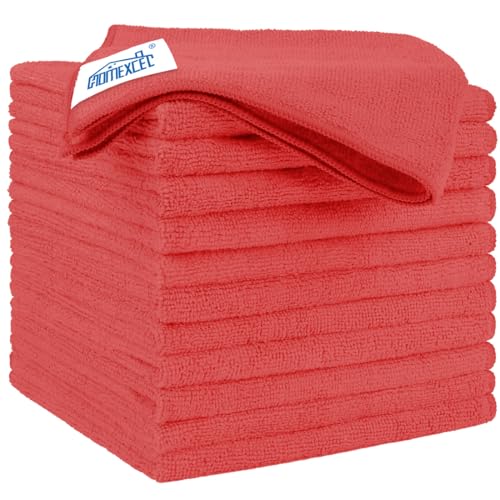 HOMEXCEL Red Microfiber Cleaning Cloth 12 Pack 125 x 125 inch Microfiber Towels for Cars Ultra Absorbent Car Washing Cloth Lint Free Streak Free Cleaning Rags for Car Kitchen and Window - Image 1