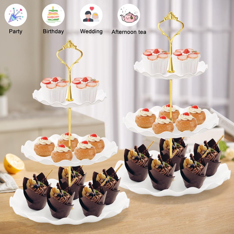 Coitak 3 Tier Cupcake Stand, Plastic Tiered Serving Stand, Dessert Tower Tray for Tea Party, Birthday and Wedding (Wavy-metal rod) - Image 2