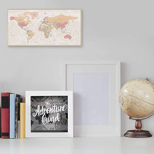UMICAL 6x6 Inch Adventure Fund White Shadow Box Frame Display Case Decorative Wooden Money Savings Bank Travel Fund Box Memory Box with World Map Background - Image 3