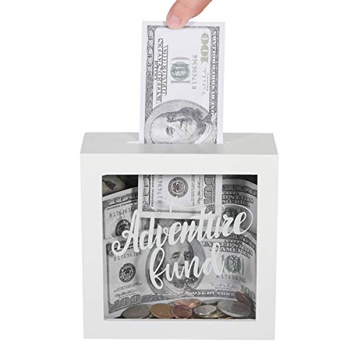 UMICAL 6x6 Inch Adventure Fund White Shadow Box Frame Display Case Decorative Wooden Money Savings Bank Travel Fund Box Memory Box with World Map Background - Image 2