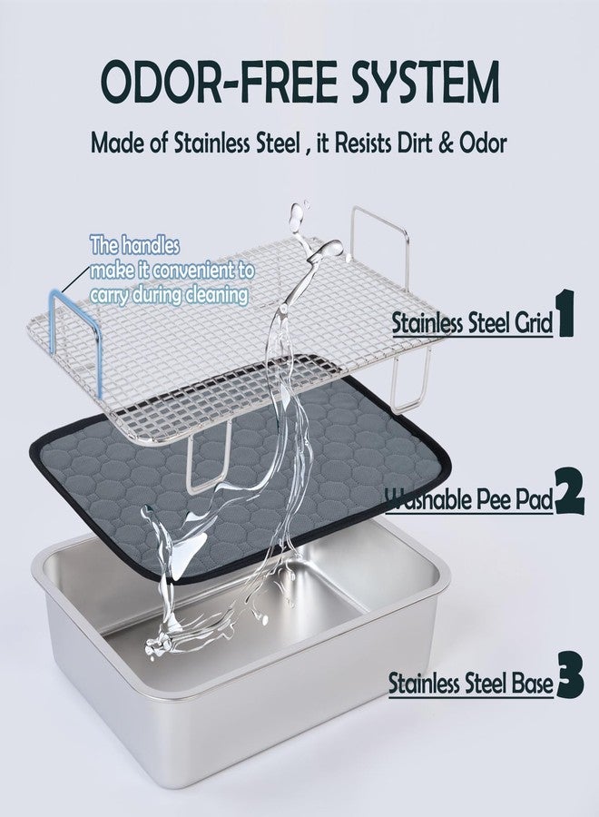MEEXPAWS Guinea Pig Stainless Steel Litter Box with Raised Grid and Washable Pad,Small Bunny Rabbit Litter Pan High Side, Ferret Rat Litter Box, Small Animal Toilet Potty Tray Easy Clean,Less Stink - Image 4