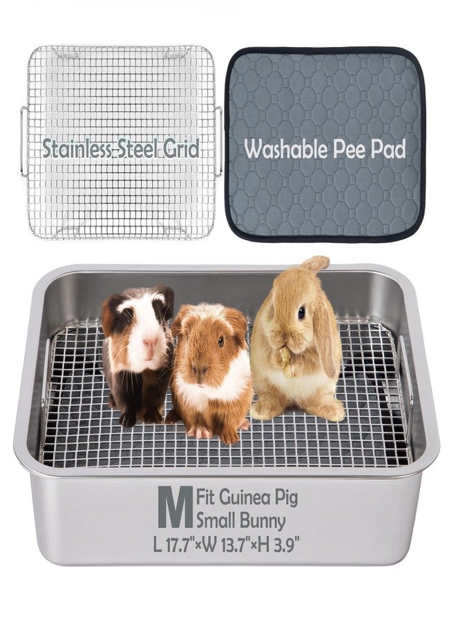 MEEXPAWS Guinea Pig Stainless Steel Litter Box with Raised Grid and Washable Pad,Small Bunny Rabbit Litter Pan High Side, Ferret Rat Litter Box, Small Animal Toilet Potty Tray Easy Clean,Less Stink - Image 1