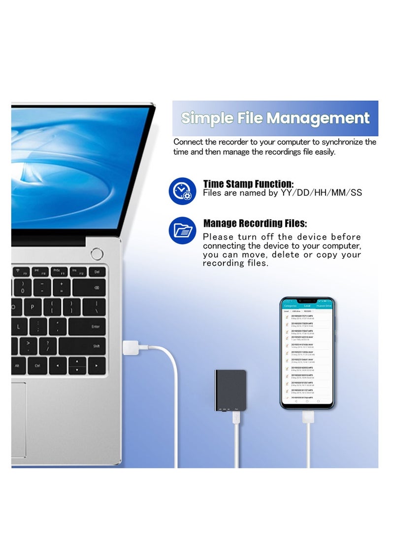 امبر جیک مسجل صوت رقمي 32 جيجابايت، مسجل نشط صوتيًا مع خاصية تقليل الضوضاء أثناء التشغيل، جهاز تسجيل صوتي للمحاضرات والاجتماعات والمقابلات - Image 4