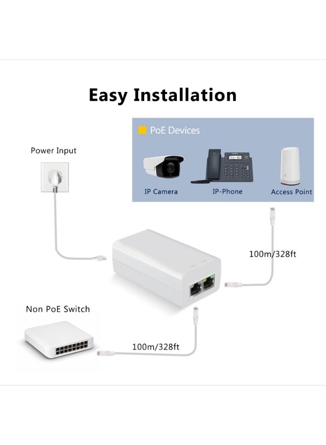 PoE Injector | Gigabit PoE Adapter | Up to 100 Meters Plug & Play | Convert Non-PoE to PoE - Image 2