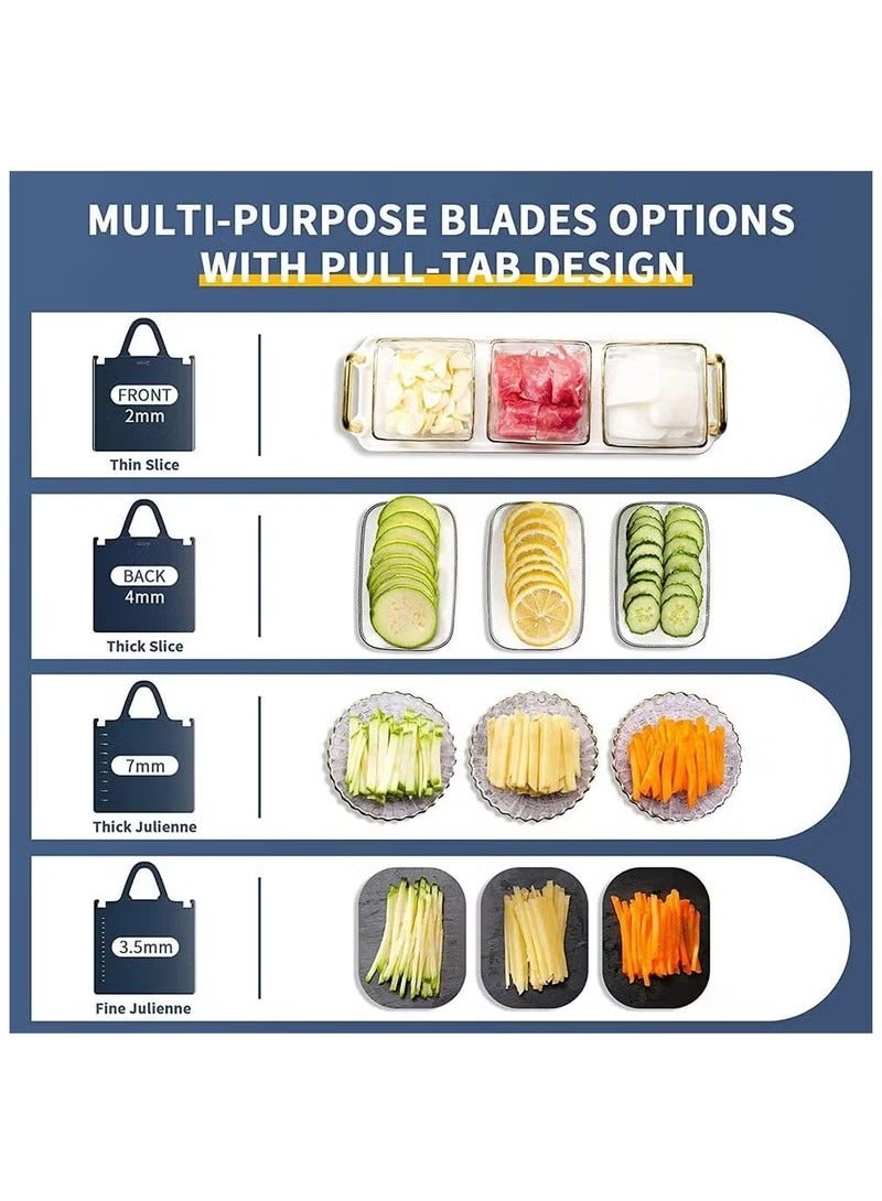 Denx Multifunctional Vegetable Cutter, Mandolin Slicer Kitchen Vegetable Cutter, Safety Potato Slicer, Food Chopper Grater Slicer For Vegetable Fruit Meat With Container Replaceable Blades - Image 5