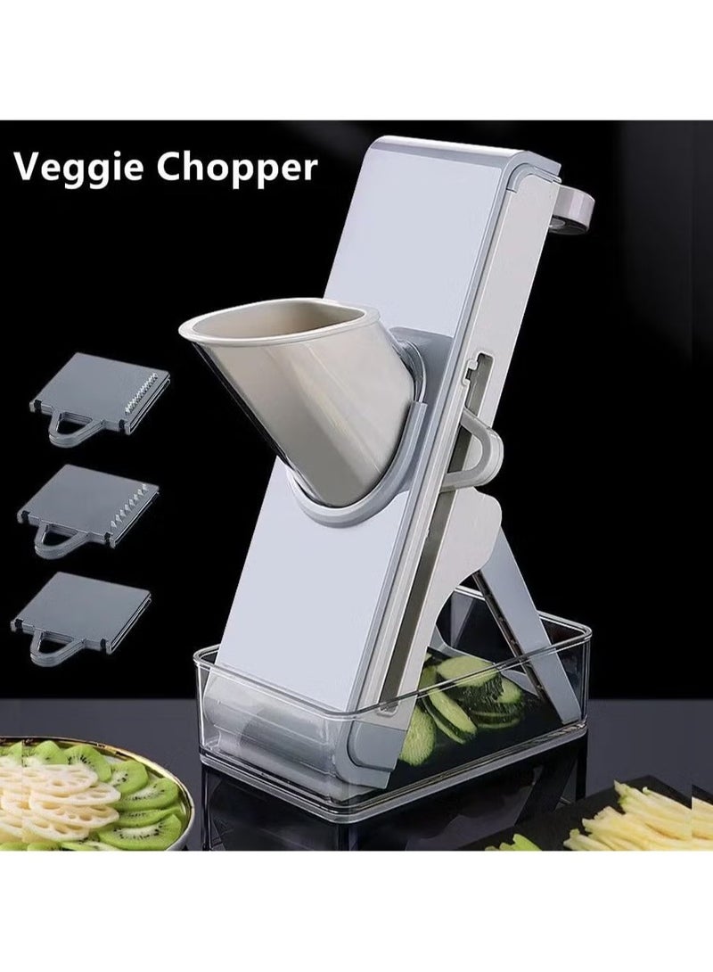 Denx Multifunctional Vegetable Cutter, Mandolin Slicer Kitchen Vegetable Cutter, Safety Potato Slicer, Food Chopper Grater Slicer For Vegetable Fruit Meat With Container Replaceable Blades - Image 4