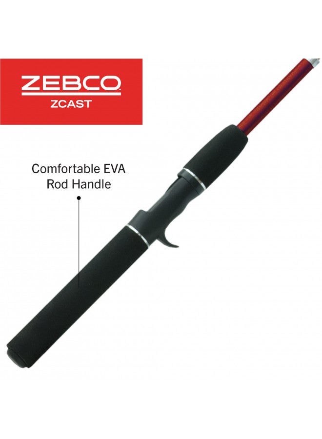 Zebco Z-Cast Casting Fishing Rod, Extendable 17-Inches to 5-Foot 6-Inch Telescopic Durable Z-Glass Fishing Pole, Comfortable EVA Rod Handle, Shock-Ring Guides, Medium Power, Red - Image 2
