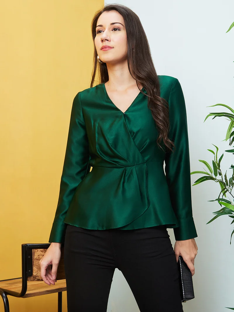 globus Women Wrap Style Peplum Party Top