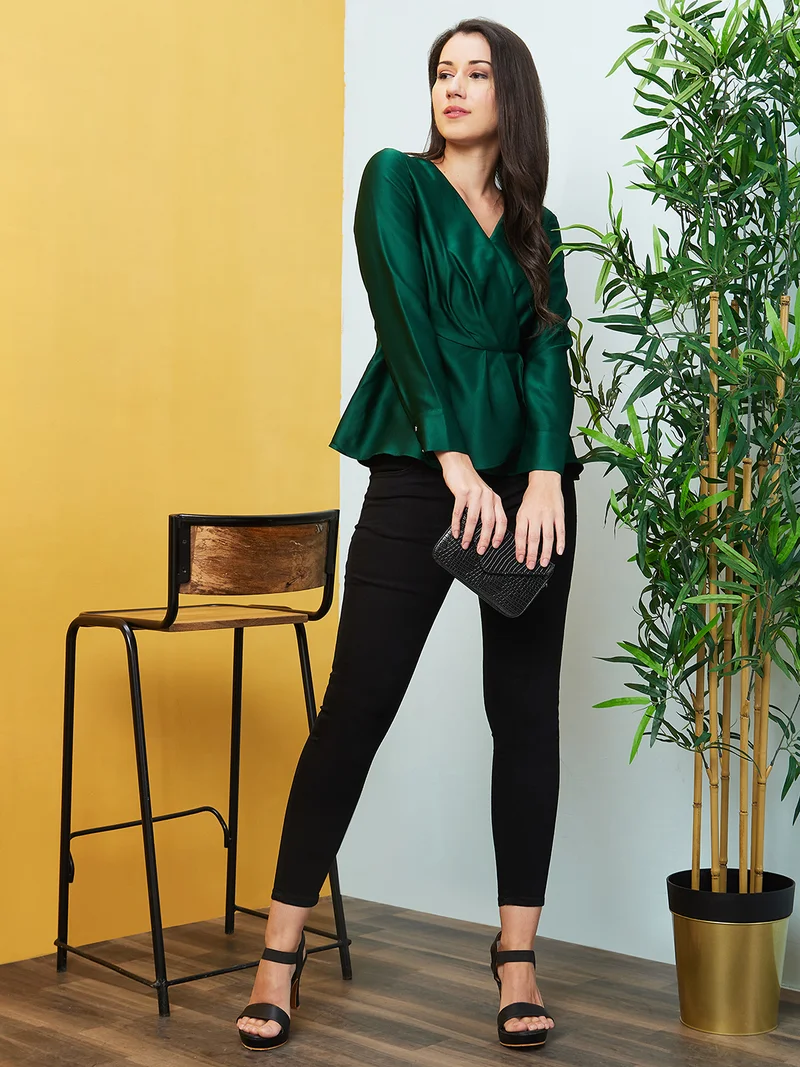 globus Women Wrap Style Peplum Party Top