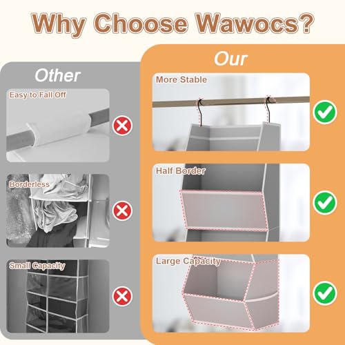 Wawocs Hanging Closet Organizer 4 Shelf Collapsible Bedroom Closet Organizers and Storage Hanging with Mesh Pockets for Clothes, Fabric Hanging Storage Bins for Wardrobe Closet Organization and Storage, Grey - Image 2