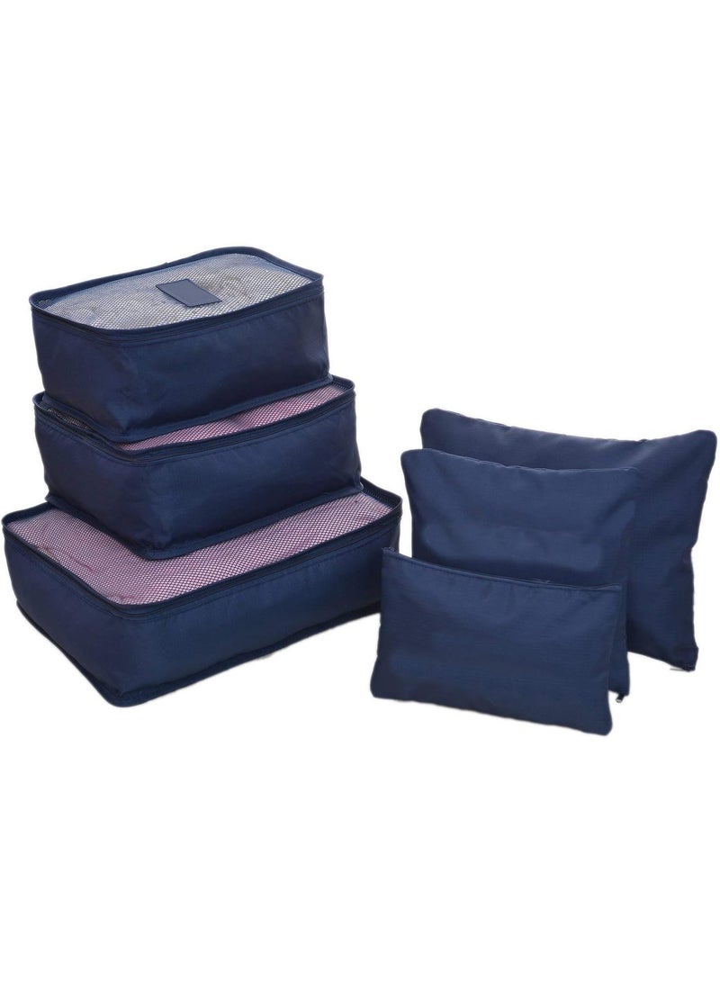 6 in 1 Travel Organizer Bag - Clothes and Laundry Storage Cubes with Practical Design for Men and Women - Navy
