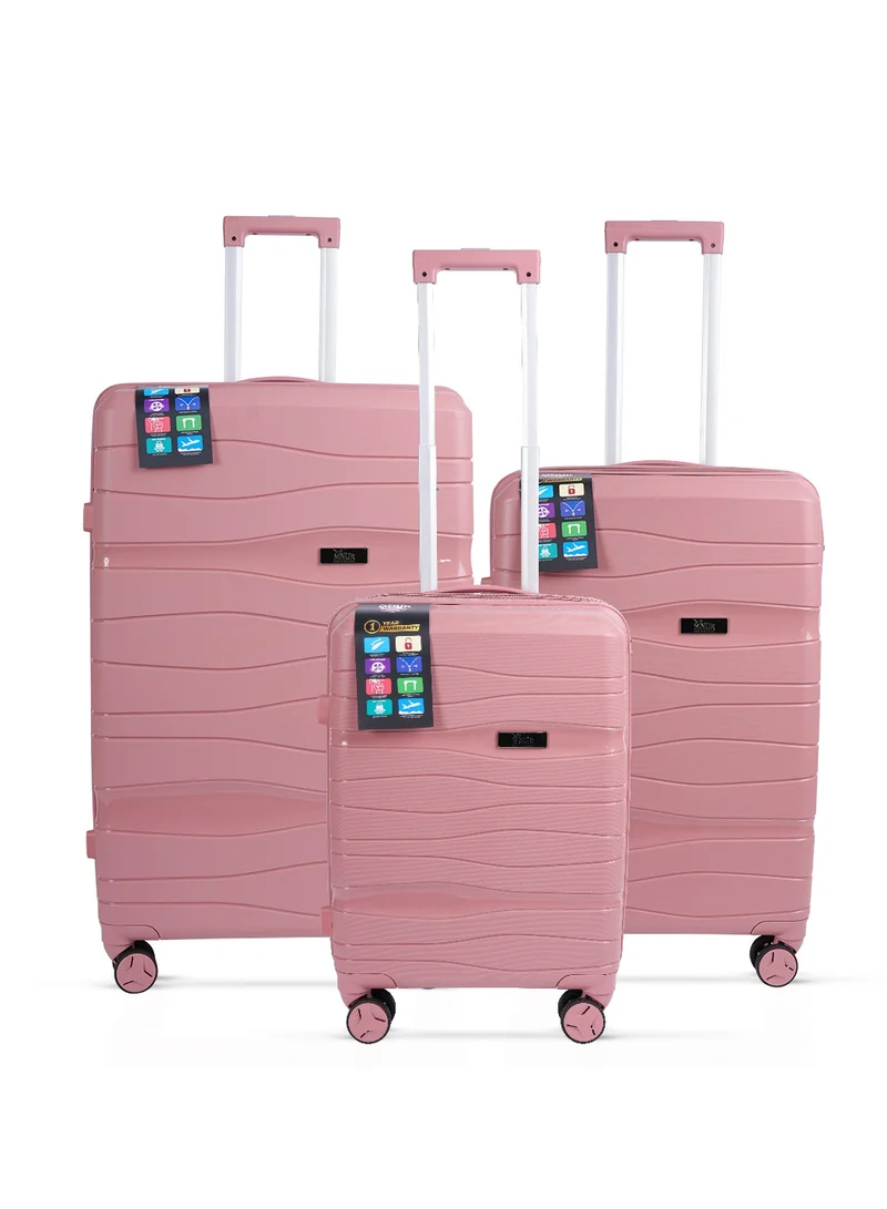 MNUK Viajero Set of 3 Luggage | PP Material Hard-side Smooth and comfortable Luggage Trolley with TSA Lock | Double 360° 4 Wheeler| Cabin, Medium, Large| Pink