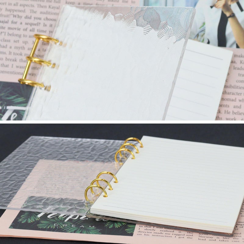 MultiBey A5 Binder 6-Ring Clear Acrylic Binder Notebook Cover, Gold Metal Round Ring with 45 Sheets Dot Grid Papers, A5 Loose Leaf Personal Planner Binder (Clear Shell) - Image 5