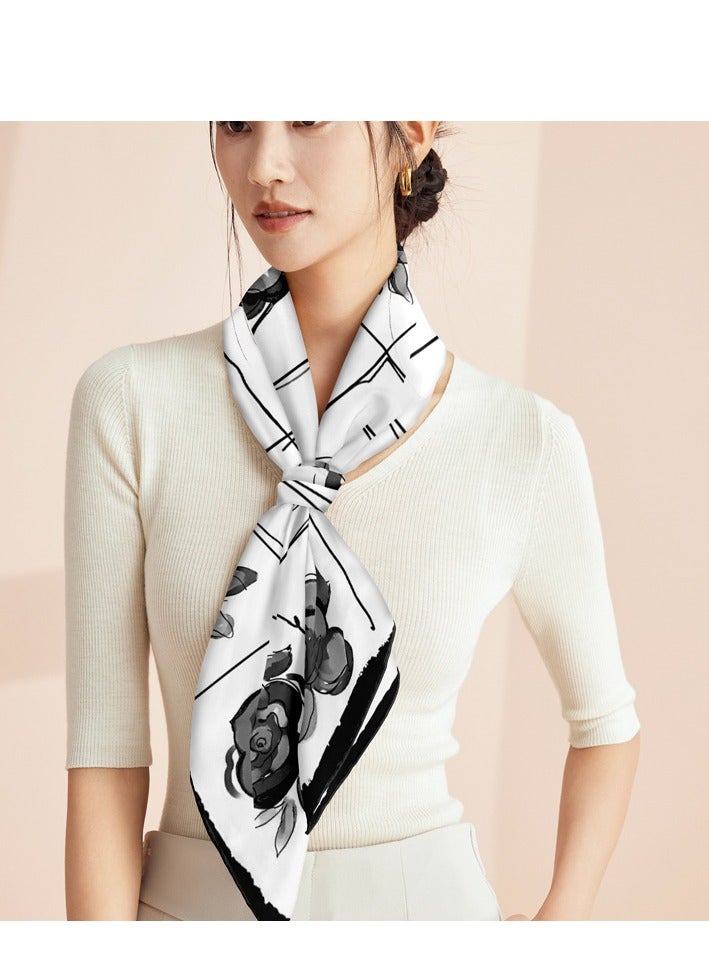 New Chinese Style Mulberry Silk Rose Printed Scarf  - Image 1