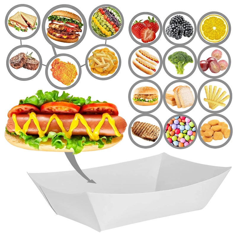 MotBach 100 Pack 2lb Kraft Paper Food Trays, Waterproof Heavy-Duty Paper Food Boats Disposable Serving Baskets Trays for Fries Sandwiches Burgers Hot Dogs Taco BBQ Popcorn Picnic Wedding Party (White) - Image 5