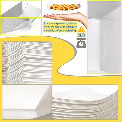 MotBach 100 Pack 2lb Kraft Paper Food Trays, Waterproof Heavy-Duty Paper Food Boats Disposable Serving Baskets Trays for Fries Sandwiches Burgers Hot Dogs Taco BBQ Popcorn Picnic Wedding Party (White) - Image 4