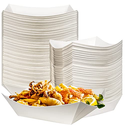 MotBach 100 Pack 2lb Kraft Paper Food Trays, Waterproof Heavy-Duty Paper Food Boats Disposable Serving Baskets Trays for Fries Sandwiches Burgers Hot Dogs Taco BBQ Popcorn Picnic Wedding Party (White) - Image 1