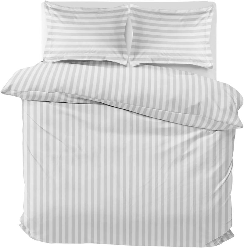 MOONLIGHT20015 Double Duvet Cover Set Hotel Quality Stripes Satin Bedding Double Bed Set with 2 Pillowcases, Reversible Hypoallergenic Soft Breathable Bed Covers (White, Double) - Image 3