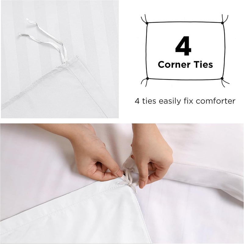 MOONLIGHT20015 Double Duvet Cover Set Hotel Quality Stripes Satin Bedding Double Bed Set with 2 Pillowcases, Reversible Hypoallergenic Soft Breathable Bed Covers (White, Double) - Image 4