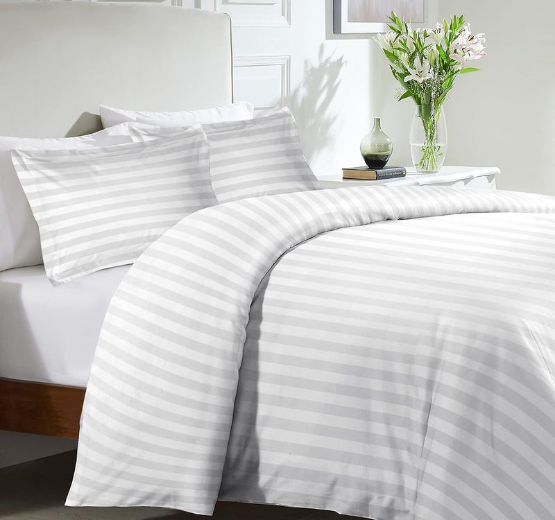 MOONLIGHT20015 Double Duvet Cover Set Hotel Quality Stripes Satin Bedding Double Bed Set with 2 Pillowcases, Reversible Hypoallergenic Soft Breathable Bed Covers (White, Double) - Image 2