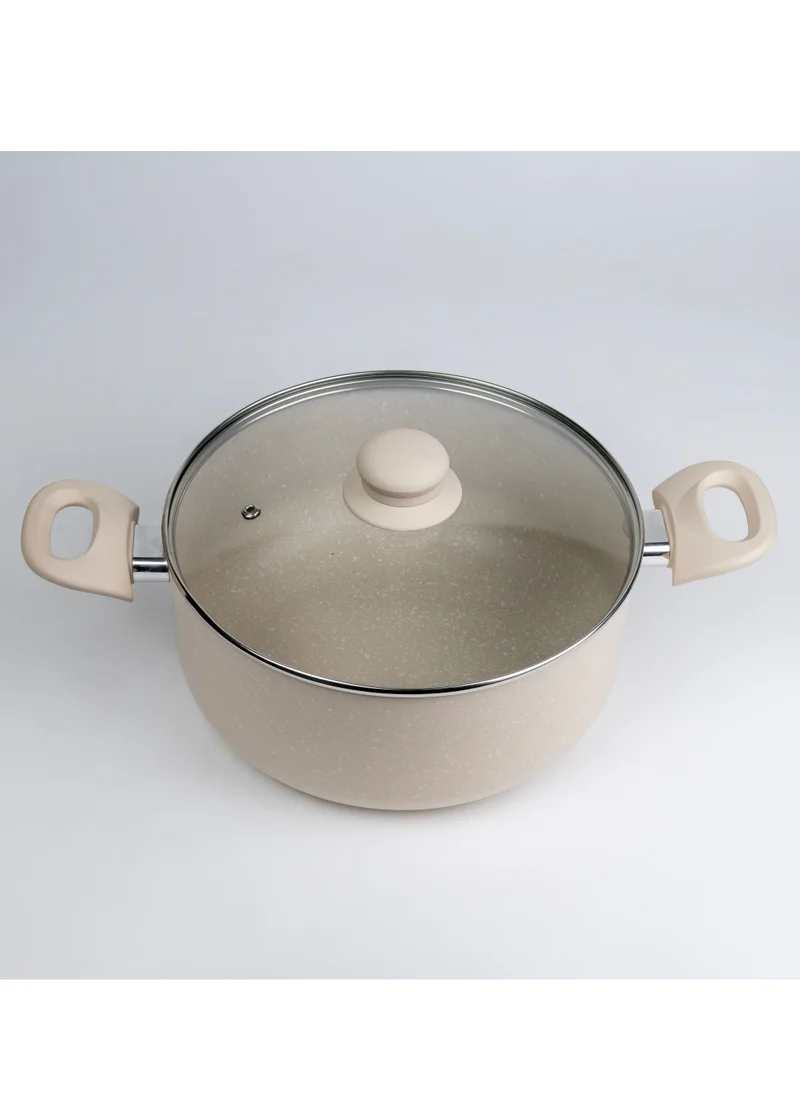 Wilson Oak Casserole with Lid and Marble Coating, Soft Touch Handle Stew Pot Suitable for Gas Electric Induction and Ceramic Stove Dutch Oven - 26cm – Cream