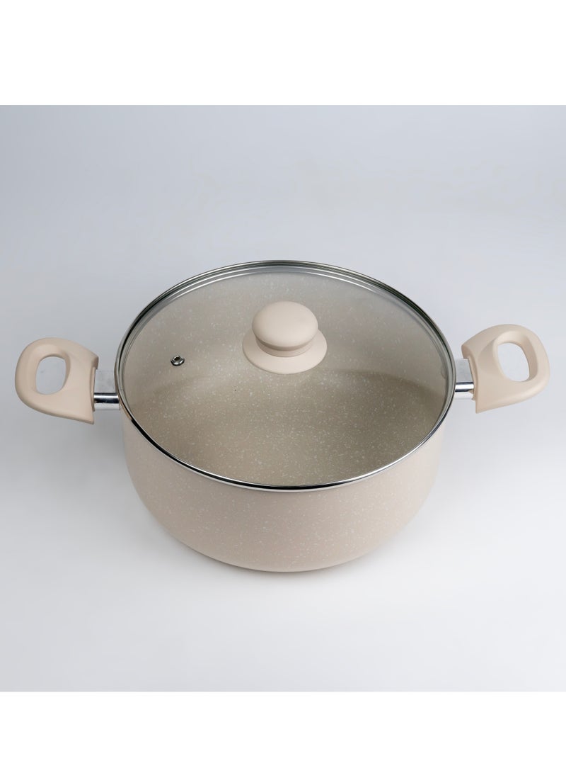 Wilson Oak Casserole with Lid and Marble Coating, Soft Touch Handle Stew Pot Suitable for Gas Electric Induction and Ceramic Stove Dutch Oven - 26cm – Cream  - Image 2