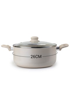 Wilson Oak Casserole with Lid and Marble Coating, Soft Touch Handle Stew Pot Suitable for Gas Electric Induction and Ceramic Stove Dutch Oven - 26cm – Cream  - Image 3