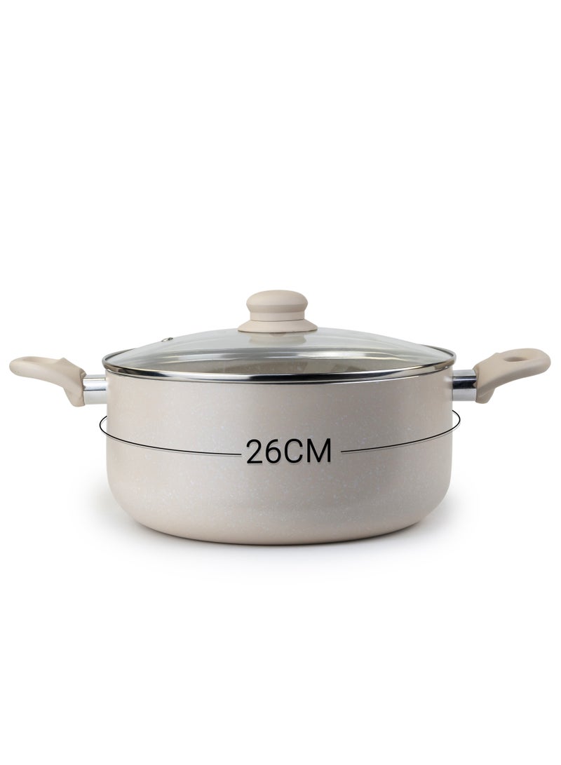 Wilson Oak Casserole with Lid and Marble Coating, Soft Touch Handle Stew Pot Suitable for Gas Electric Induction and Ceramic Stove Dutch Oven - 26cm – Cream  - Image 3