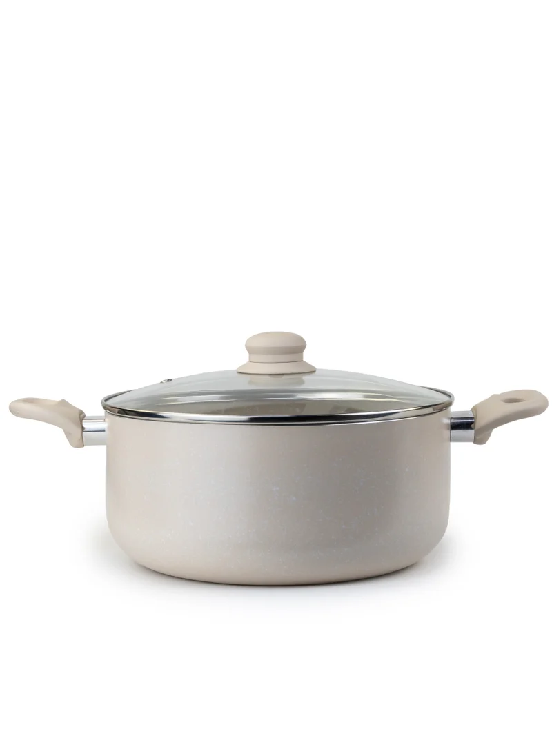 Wilson Oak Casserole with Lid and Marble Coating, Soft Touch Handle Stew Pot Suitable for Gas Electric Induction and Ceramic Stove Dutch Oven - 26cm – Cream