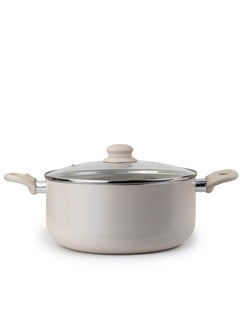Wilson Oak Casserole with Lid and Marble Coating, Soft Touch Handle Stew Pot Suitable for Gas Electric Induction and Ceramic Stove Dutch Oven - 26cm – Cream  - Image 1