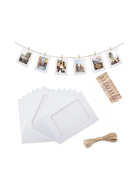 Set of 6 Pieces Paper Photo Frame with Wooden Clips and Rope Creative Retro Kraft Paper Polaroid Hanging Home Decor