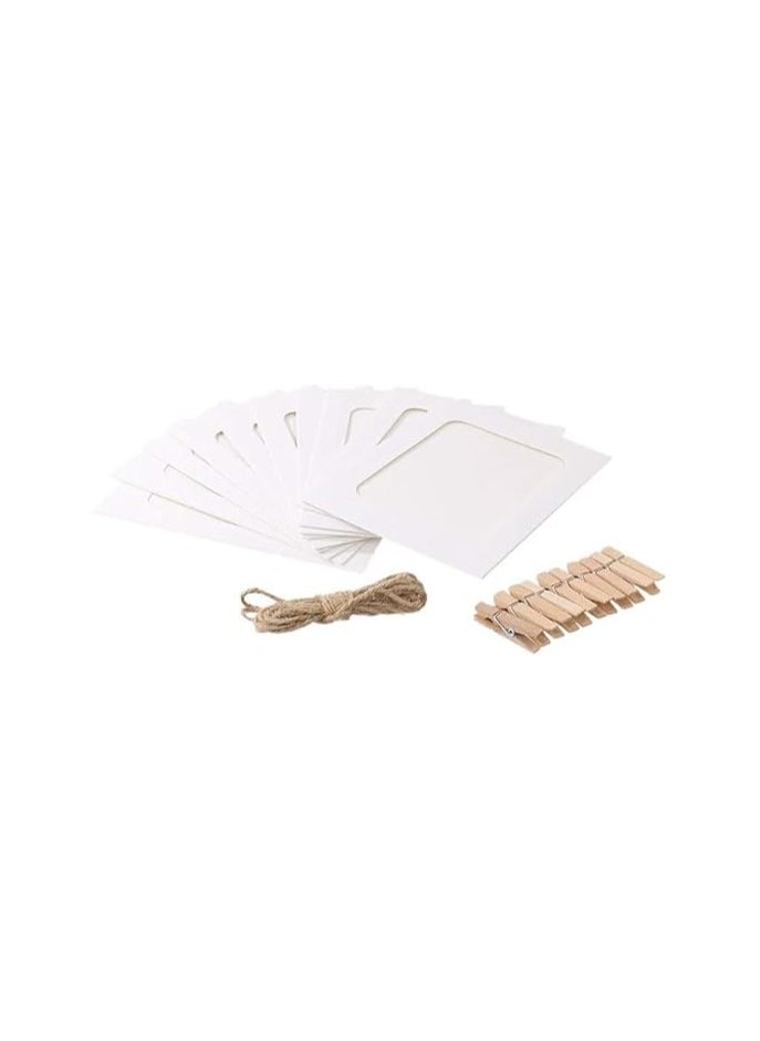 Set of 6 Pieces Paper Photo Frame with Wooden Clips and Rope Creative Retro Kraft Paper Polaroid Hanging Home Decor