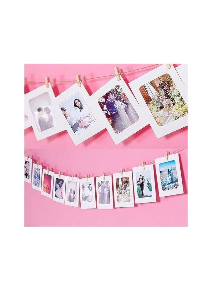Set of 6 Pieces Paper Photo Frame with Wooden Clips and Rope Creative Retro Kraft Paper Polaroid Hanging Home Decor