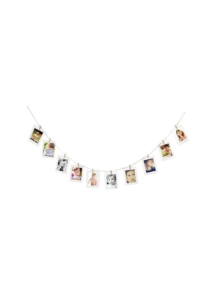Set of 6 Pieces Paper Photo Frame with Wooden Clips and Rope Creative Retro Kraft Paper Polaroid Hanging Home Decor
