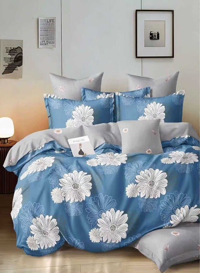 طقم سرير كينغ سايز 220x240 سم - 6 قطع، قماش ميكروفايبر - 1 غطاء لحاف، 1 ملاءة مشدودة، 4 أغطية وسائد، قابل للتنفس، مريح وناعم (الحشو غير مشمول)